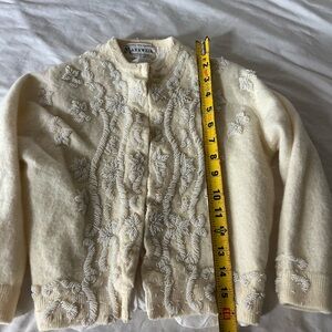 Markwell vintage fur blend angora & cashmere Cream Embroidered Cardigan